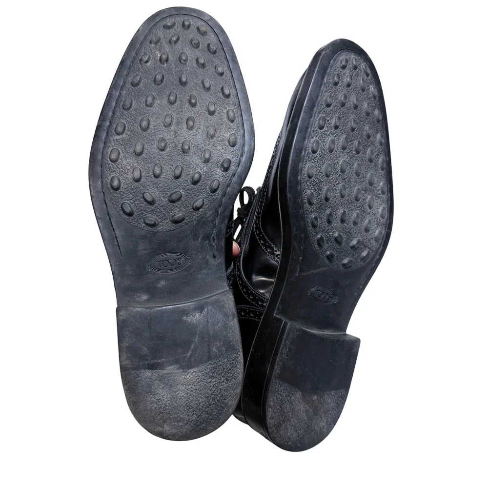 Tods Wingtip Brogue Derby Men 11 Black Polished Leather Lace Up Dress Shoes